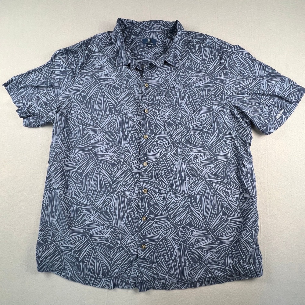 George Button Down Shirt Mens 2XL Blue Palm Leaf Linen Blend Casual Tropical